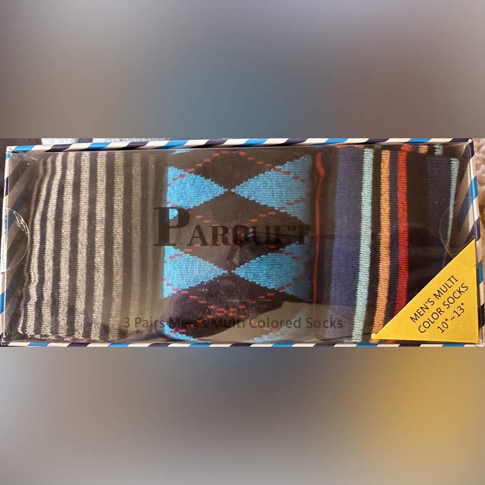 Parquet Mens Multicolored Socks Box Set of 3 Pairs Cotton Polyester Spandex